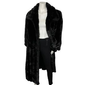Stunning Vintage Women's Oversized Black Faux Fur Long Coat Jacket